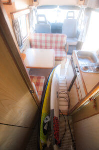 Interior classic campervan for surf holidays